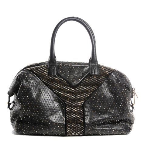 SAINT LAURENT Calfskin Rock Studded Easy Sac Black